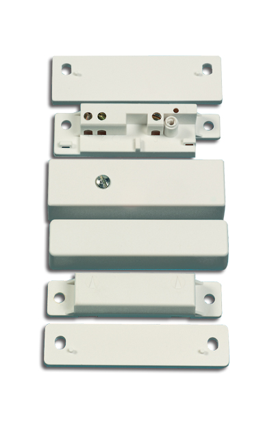 01580 Opbouw magneetcontact, wit kunststof, schroefaansluiting, NC,tamper