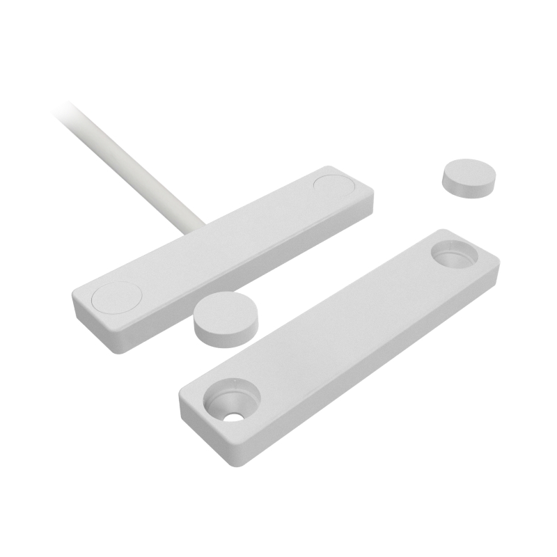 01588 Smal opbouw magneetcontact, wit kunststof, 2m bewaakte kabel zij-invoer, NC, IP67