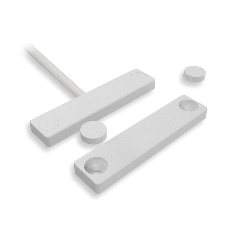 01589 Smal opbouw magneetcontact,wit kunststof, 2m bewaakte kabel ,NC, IP67, R= 2x3K3
