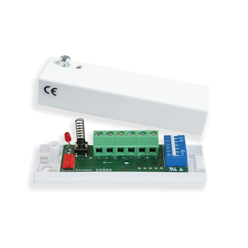 01592 Schok detector opbouw met DIP switches, kunststof, wit