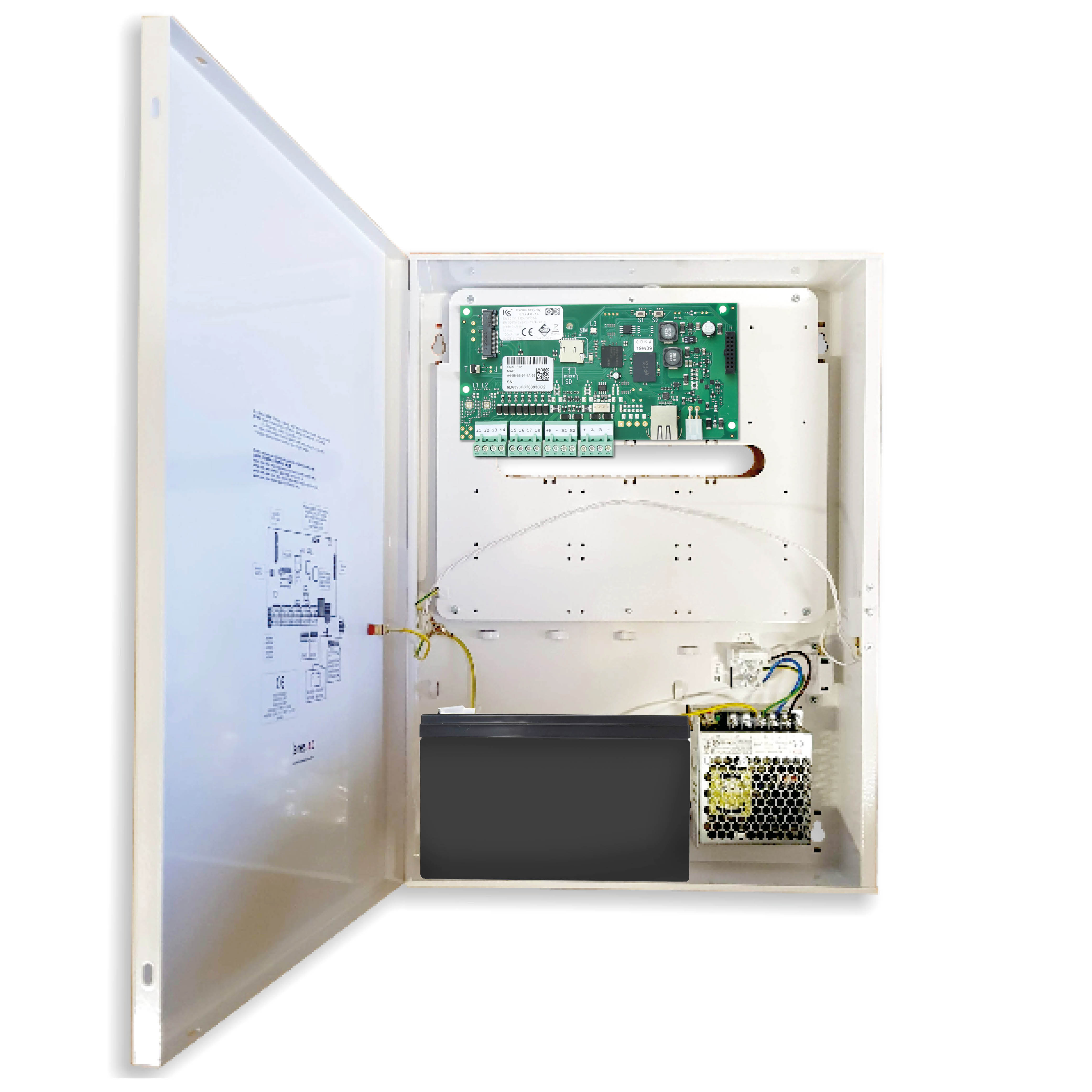 01857 Inbraakbeveiligingscentrale met 10 - 40 zones in metalen behuizing (4.0 LM, 7 modules) inclusief 7 Ah accu