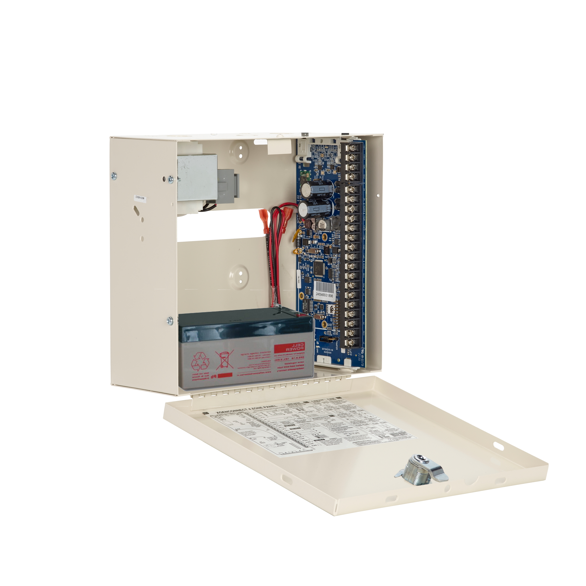 10000089.A NXG-4 IP centrale 4-16 zones in kleine metalen kast inclusief 3,2 Ah/12vdc accu