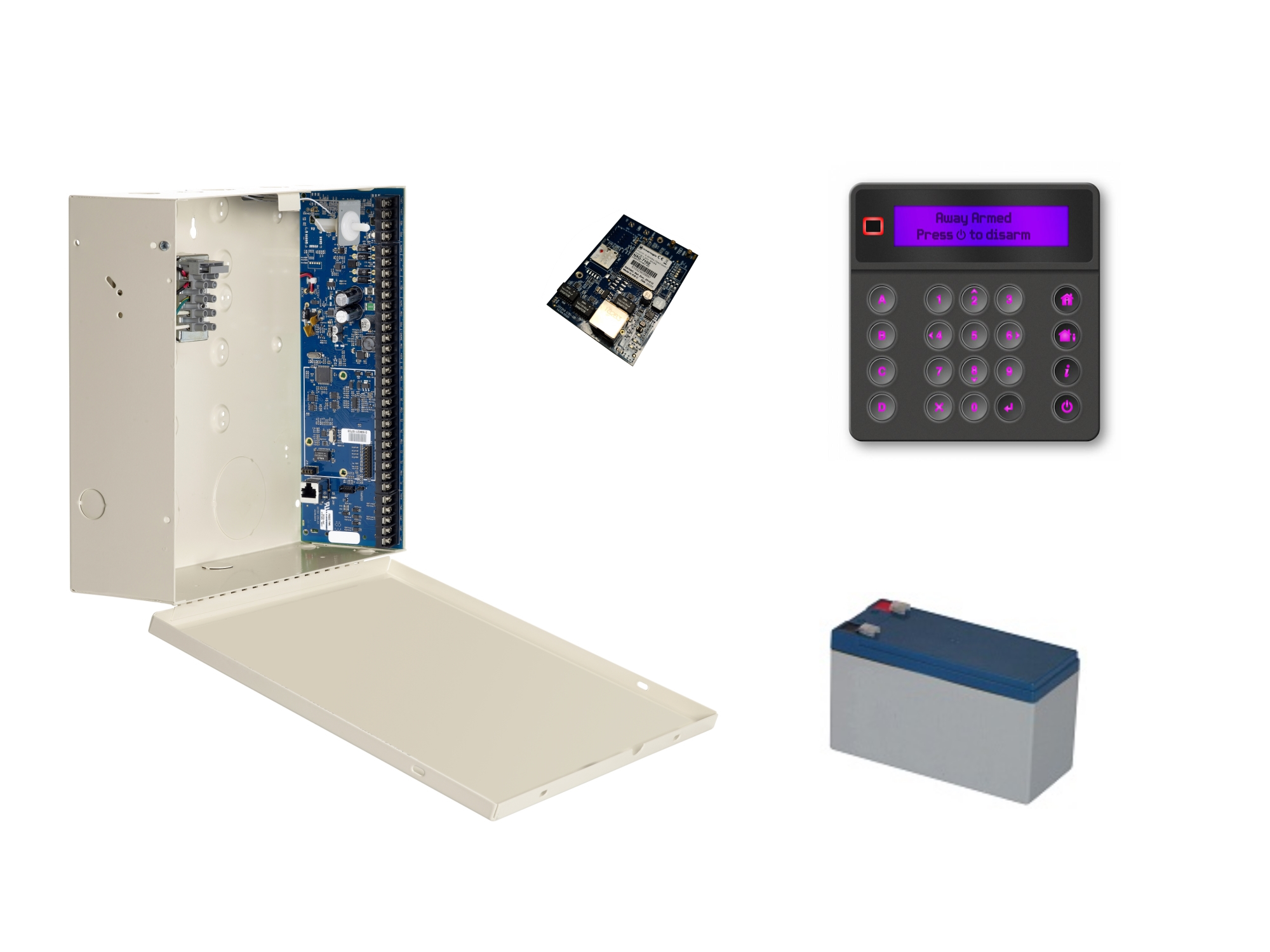 10000131.A NXG Kit, IP centrale 8-48 zones,  antraciet LCD keypad, 4G modem + antenne + SIM kaart, batterij