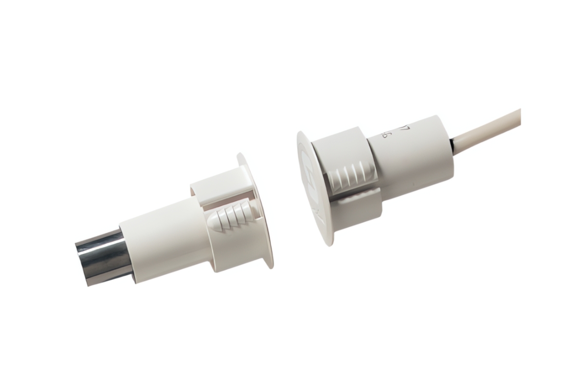 10011657 Inbouw magneetcontact voor stalen deuren/ramen/kozijnen, 6m bewaakte kabel, NC, inclusief magneet