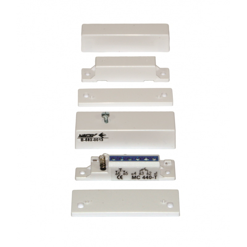 10060022 Smal opbouw magneetcontact, wit kunststof, 2m bewaakte kabel, NC, R=2x 1K