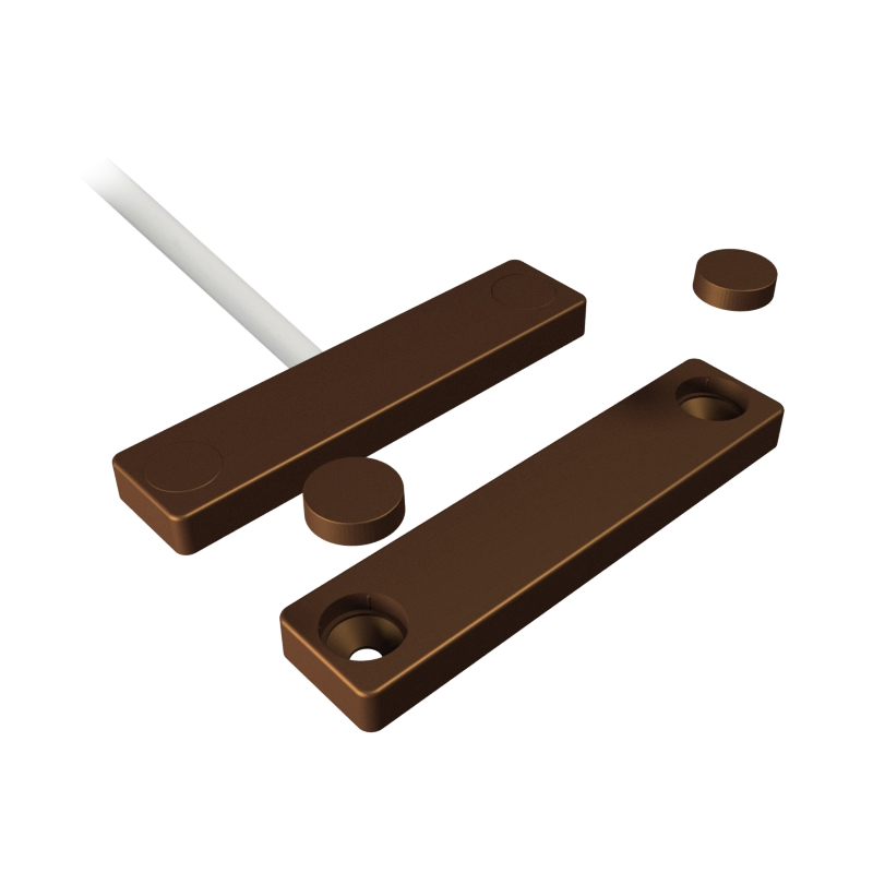 14936 Smal opbouw magneetcontact, bruin kunststof, 2m bewaakte kabel, NC, IP67
