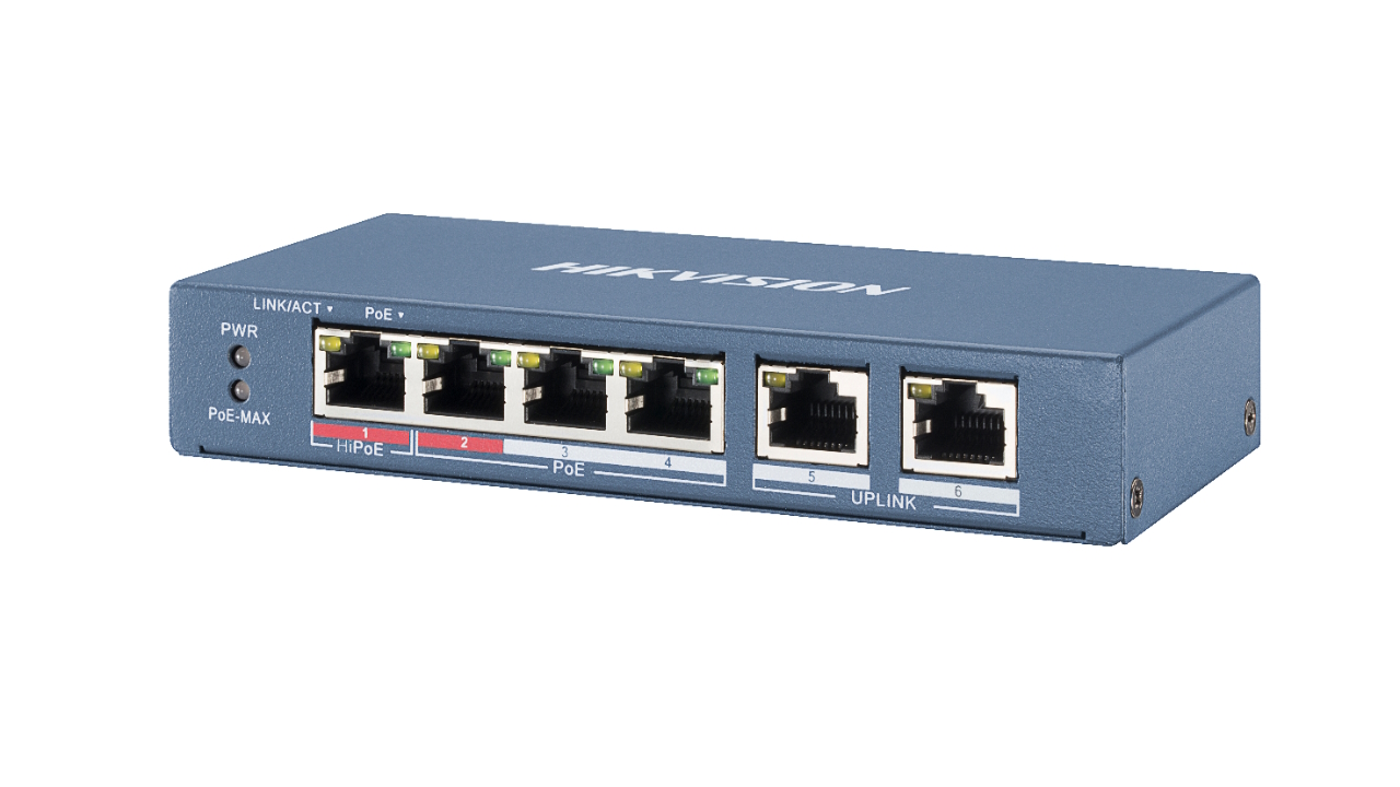 20000136 Hikvision 4-poorts Ethernet Unmanaged PoE switch, extend functie