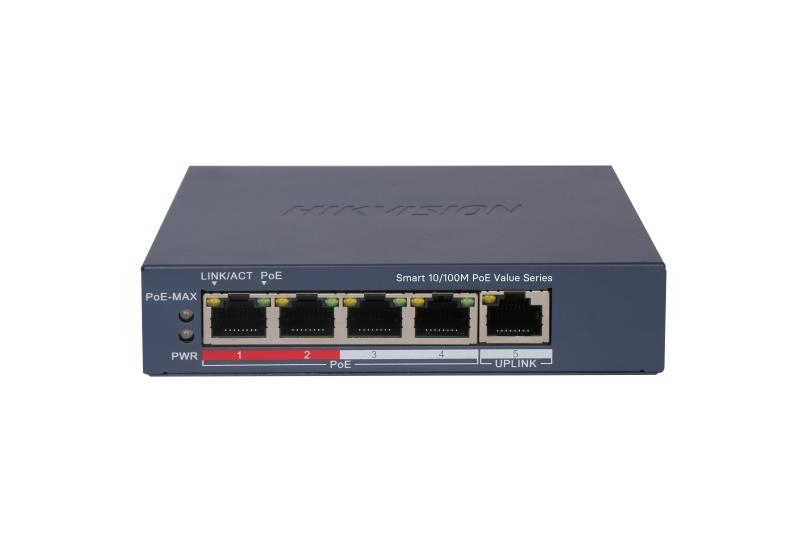 20001244 UIT ASSORTIMENT
Hikvision 4-poorts Smart Managed Switch 4x 10/100M PoE poorten, 1x 10/100M poort