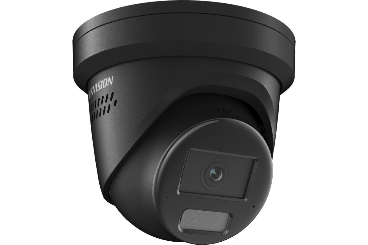 20001584 Hikvision 4MP AcuSense Strobe licht en sirene Fixed Turret IP Camera, microfoon, 2.8 mm, zwart