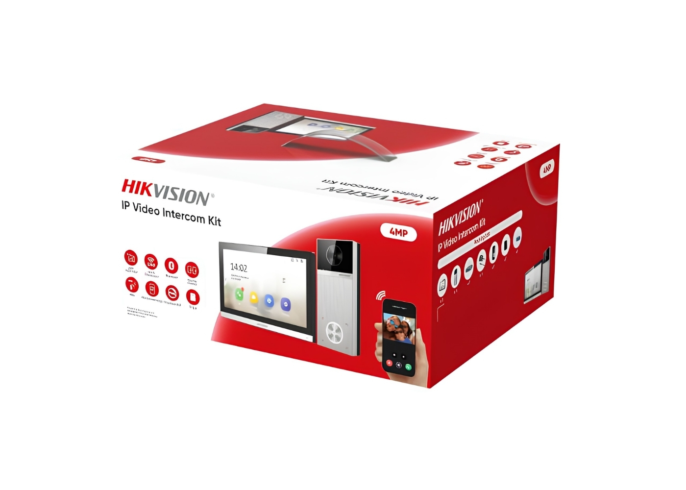 20002660 Hikvision IP Video intercom kit, HD-buitenpost met 4MP camera en regenkap, een 7" Wi-Fi touchscreen, een 4-poorts PoE-switch met voeding, én een beheerderskaart met 5 keytags
