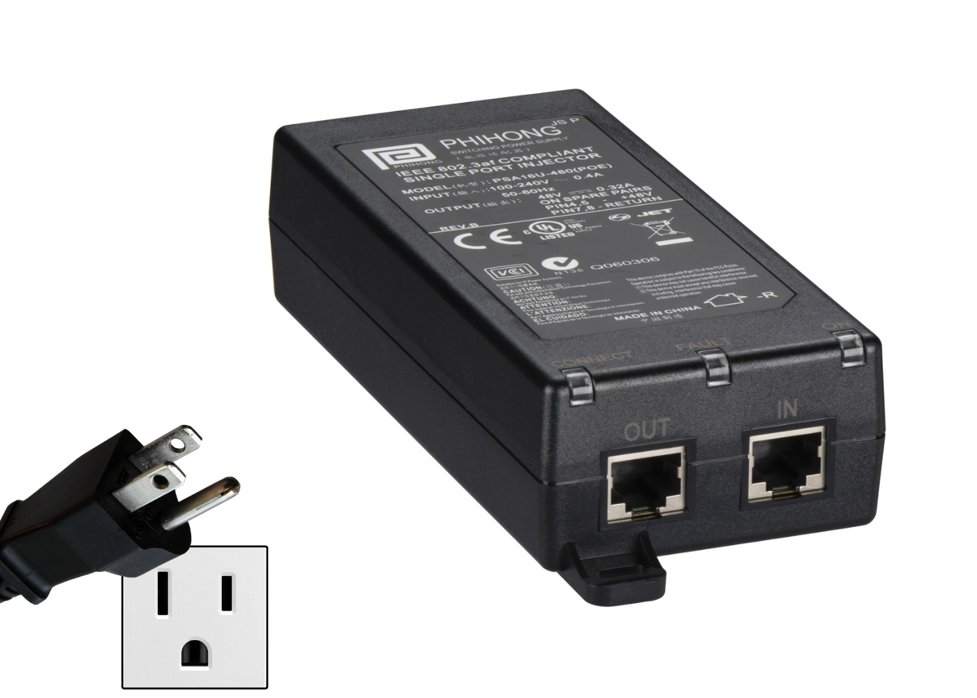 20010533 Gigabit 802.3bt 60 W PoE Injector, Indoor, single port, US kabel !