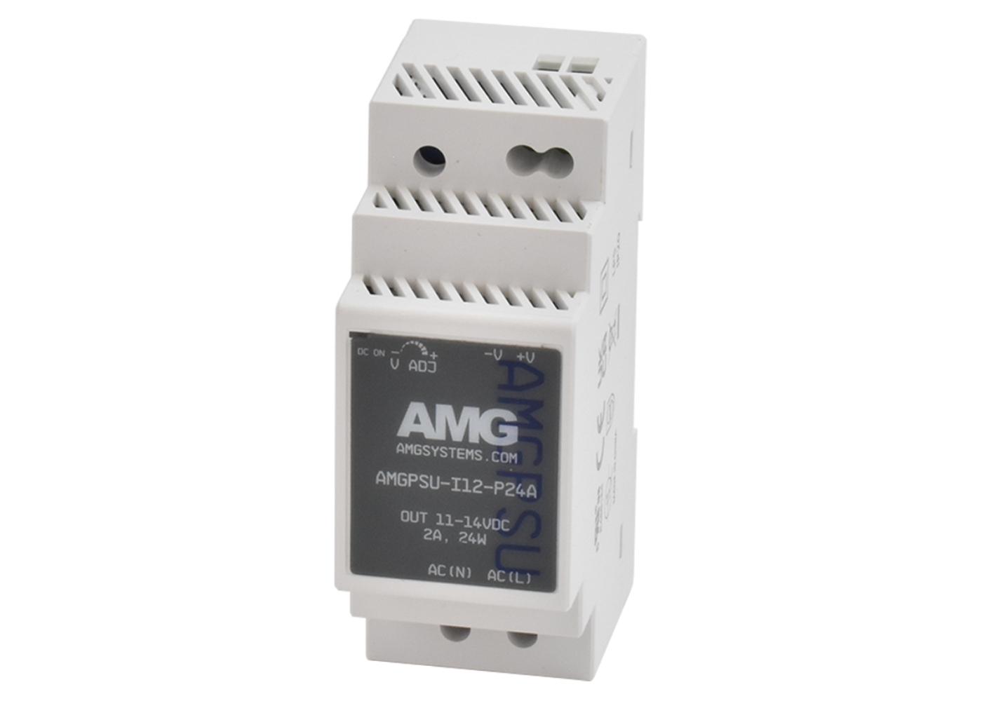20065246 AMG 12 VDC, 24W (2A) industriële voeding, DIN-railmontage, -25°C tot +70°C, (Instelbaar 11-14 VDC)