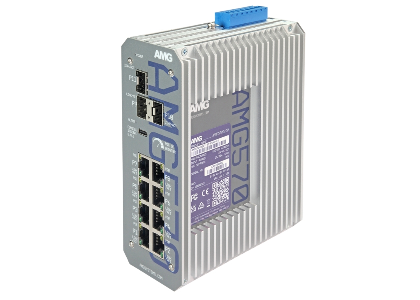 20065299 Industriële managed switch met 11 poorten, voorzien van 8x 10/100/1000TX (8x 30W PoE, Max 190W), 3x 100M/1G/2.5G SFP-poorten, 20-60VDC