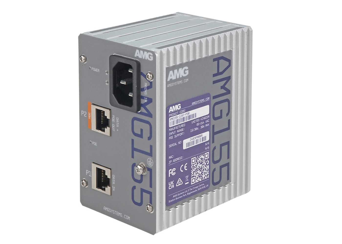 20065358 Industriële 1-poorts 10G PoE-injector, 30W PoE, AC-DC