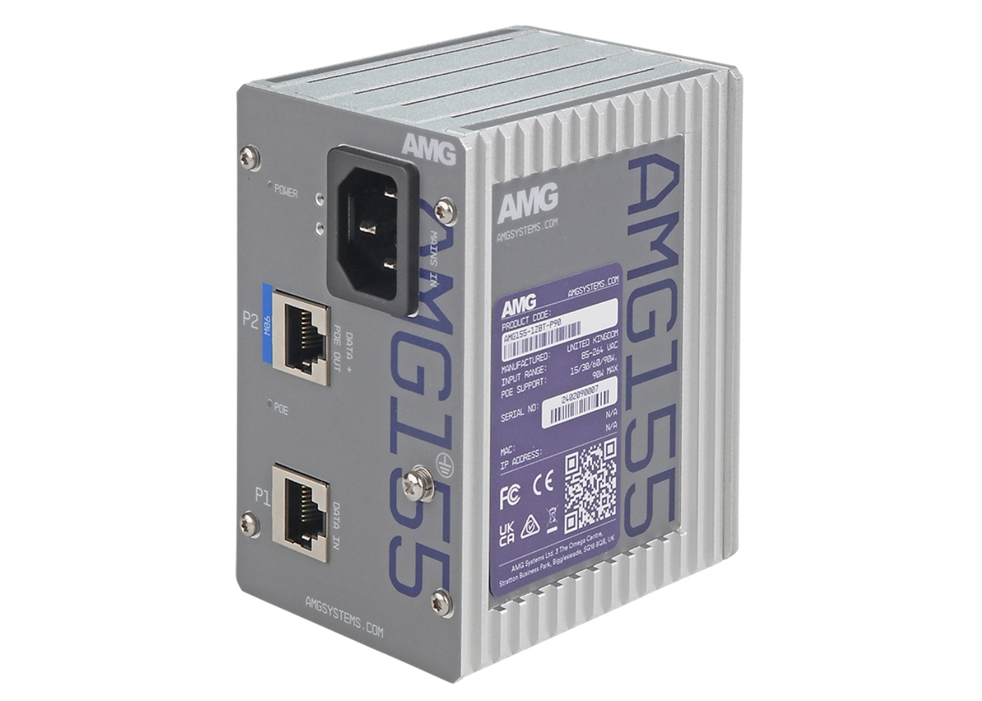 20065359 Industriële 1-poorts 10G PoE-injector, 60/90W PoE, AC-DC
