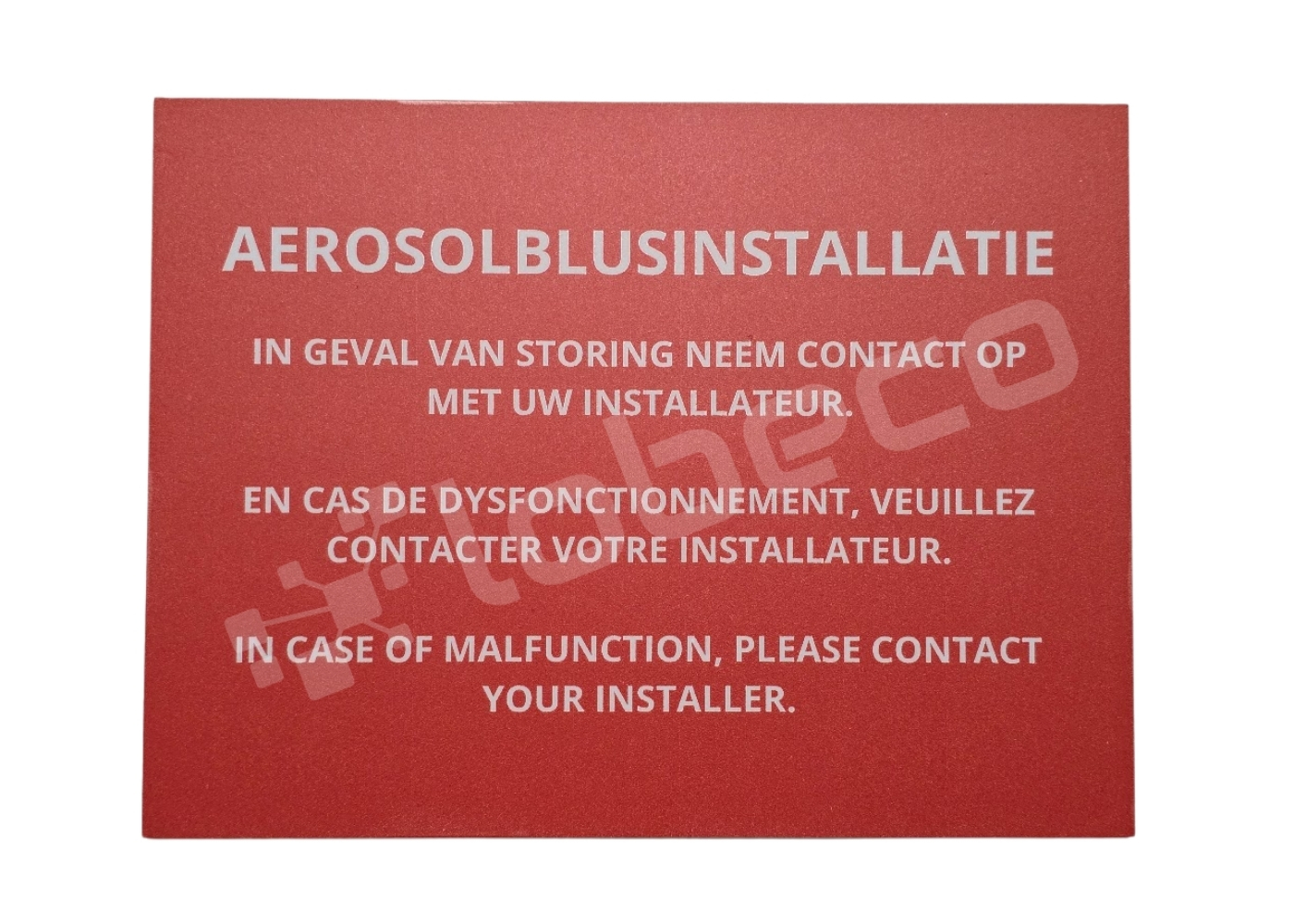30080010 Aerosol storing zoek contact waarschuwingsbord NL,FR,EN