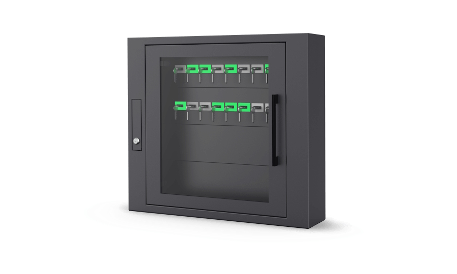 40011045 Elektronische sleutelkast zonder bedieningspaneel; 16 RFID-ID-sleutelhangers; sleutelhangers die door de gebruiker aan sleutels zijn bevestigd;
230 VAC-voeding; aansluiting op de RKD32 of sleutelkast RKD24CT vereist