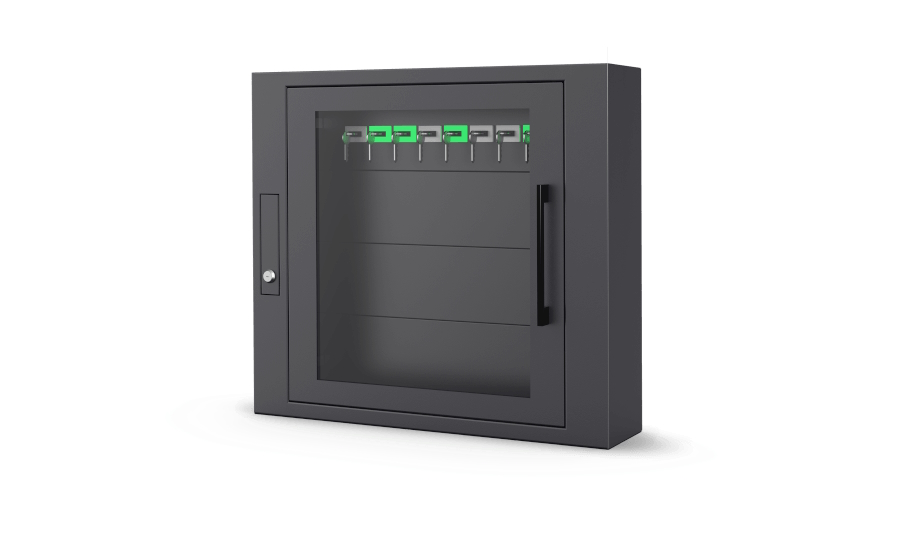 40011047 Elektronische sleutelkast zonder bedieningspaneel; 8 RFID-ID-sleutelhangers; sleutelhangers die door de gebruiker aan sleutels zijn bevestigd;
230 VAC-voeding; aansluiting op de RKD32 of sleutelkast RKD24CT vereist