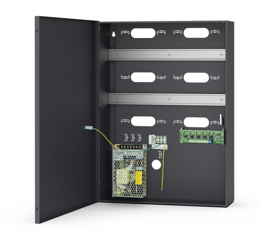 40011114 Metalen behuizing + 13,8 VDC/4A voeding voor RACS5 modules op DIN-rail, plaats voor 2 DIN rails en 17 Ah batterij