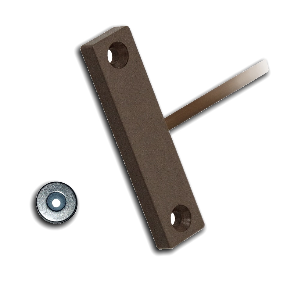 14940 Smal opbouw magneetcontact, bruin kunststof, 2m bewaakte kabel, NC, IP67
